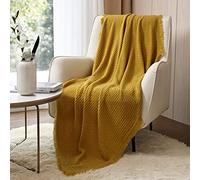 CREVENT - Manta Decorativa Boho Tejida para el sofá, la Silla, la Cama o para Viajes, cálida, Ligera, Suave y cómoda, para Todas Las Estaciones, (127 X 152 cm, Amarillo Mostaza)