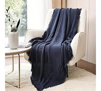 CREVENT - Manta Decorativa con diseño a Cuadros para el sofá, la Silla, la Cama o para Viajes, cálida, Ligera, Suave y cómoda, para Todas Las Estaciones, (127 X 152 cm, Color Azul Marino)