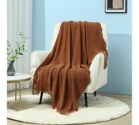 CREVENT - Manta decorativa con diseño a cuadros para el sofá, la silla, la cama o para viajes, cálida, ligera, suave y cómoda, para todas las estaciones, (127 X 152 cm, color marrón caramelo)