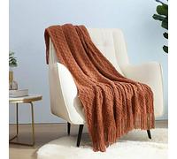 CREVENT - Manta Decorativa rústica Tejida para el sofá, la Silla, la Cama o para Viajes, cálida, Ligera y Suave, para Todas Las Estaciones, (127 X 152 cm, Color Caramelo/Naranja óxido)