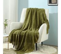CREVENT - Manta Decorativa Tejida para el sofá, la Silla, la Cama o para Viajes, cálida, Ligera, Suave y cómoda, para Todas Las Estaciones, (127 X 152 cm, Color Verde Pistacho)