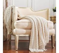 CREVENT - Manta Decorativa Tejida para el sofá, la Silla, la Cama o para Viajes, cálida, Ligera, Suave y cómoda, para Todas Las Estaciones, (127 X 152 cm, Color Marfil)