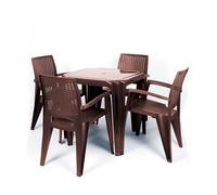 CREVICOSTA QUALITY MARK MARCAS DE CALIDAD - Conjunto Mesa Viana Monoblock + 4 sillas Caribe de Resina (Chocolate)