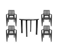 CREVICOSTA QUALITY MARK MARCAS DE CALIDAD - Conjunto Mesa Viana Redonda + 4 sillas Caribe de Resina (Antracita)
