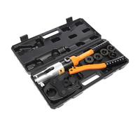 Crimpadora hidráulica profesional 10T | Juego de moldes en M M12/M15/M18/M22/M28 | Cabezal giratorio 360° | Para prensas de tuberías y conexiones de cables | Incluye maletín de herramientas para obras