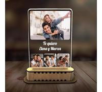CrisPhy Lámpara Personalizada Collage Fotos y Textos. Luz LED para mesita de noche. Regalos Originales para Parejas, Novios. Regalos personalizados con fotos para San Valentín y Aniversario