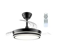 Cristalrecord Ventilador de Techo Negro con 3 Aspas Retráctiles y LED CCT