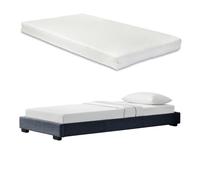 Cоrium cama individual solingen tapizado en piel sintética con colchón de 90 x 200 - gris oscuro