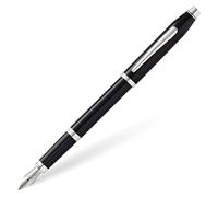 Cross Century II - Pluma estilográfica de acero inoxidable con punta F negra con embalaje de regalo premium lacado negro con accesorios cromados