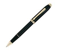 Cross Townsend - Bolígrafo Tinta Gel, Laca Negra/Chapado en oro de 23 KT