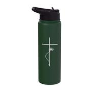Cross With Flower Jesus Floral Minimalist Line Art Women Stainless Steel Insulated Water Bottle