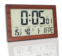 Crosstime Reloj de pared con control remoto de temperatura y humedad, reloj digital con aspecto de madera, diseño retroiluminado, fecha y día de la semana, DCF77, ajuste automático de la hora, 20,1 x
