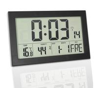 Crosstime Reloj de pared digital por radio con temperatura, humedad, día de la semana, reloj digital por radio, retroiluminación, funciona con pilas, color negro, 20,1 x 12,4 cm