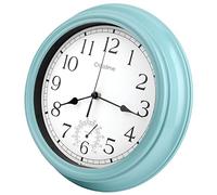Crosstime Reloj de pared para exteriores de 12 pulgadas, impermeable, con termómetro, vintage, para interiores, exteriores, patio, piscina, jardín, decoración de pared de baño, color verde azulado