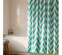 Croydex - Aqua Chevron Tela Cortina de Ducha con la higiene 'n' Clean, Aqua/Blanco