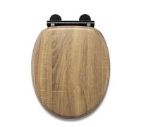 Croydex WL602186H Ontario Flexi-Fix - Asiento de inodoro con bisagras negras, cierre suave, liberación rápida, efecto teca