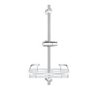 Cryfokt Barra Deslizante para Ducha con Soporte y Bandeja Ajustables | Acero inoxidable 304, Evita la acumulación de agua, Diseño robusto, Elegante acabado cepillado, Almacenamiento compacto