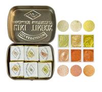 CSY art gallery Juego de 6 acuarelas hechas a mano de mica metalizadas con purpurina brillante - paleta de lata naranja y amarillo Acuarela - Regalo divertido para artistas (Manhattan Sunset)