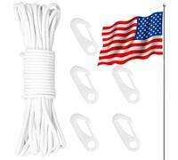 CTDMJ 15M Cuerda de Asta Bandera, Cordón Retorcido Algodón Grueso 6mm, Driza Cuerda Bandera, cordón Nylon Trenzado, Cuerda Tender Ropa, con 5 Ganchos para asta de Bandera velero jardín Camping