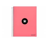 Cuaderno espiral liderpapel a4 micro antartik tapa forrada120h 100 gr cuadro 5mm 5 banda4 taladros color coral - KD85