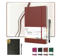 Cuaderno B5 Cuadriculado 5×5 con Bolígrafo y Caja de Regalo • 250 páginas numeradas • Tapa dura de cuero vegano, índice, marcador y bolsillo interior • Papel crema 80 g/m² • 25,5×18 cm (Terracotta)