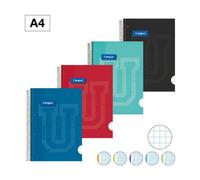 CUADERNO CAMPUS ORIGINAL BLOC CAMPUS PACK DE 4 CUADERNOS TAMAÑO A4 120 HOJAS 90G Tapa de cartón extradura 4 bandas de color Rayado cuadrícula 5 mm, Cubiertas de colores surtidos Medidas: 210 x 297 mm.