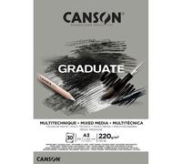 Canson Graduate, Papel Mixed Media, Doble cara: Granulada y lisa, 220g, Encolados por el lado corto, A3-29,7x42cm, Gris, 30 Hojas