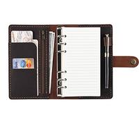 Cuaderno de cuero recargable, tamaño A6, cuaderno de viajero con bolsillos, carpeta de 6 anillas con soporte para bolígrafo, color café