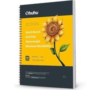 Cuaderno de dibujo artístico A3, Ohuhu Bloc Dibujo, fácil de transportar 200GSM Hojas de dibujo liso, 48hojas/ 96 páginas, encuadernado en espiral, para rotuladores a base de de alcohol, 22,5 x 21cm