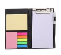 Cuaderno de Notas Adhesivas con Bolígrafo y Pestañas de Colores, Negro | Portapapeles de PU y Papel, Formato Compacto Portátil, para Estudiantes y Profesores en Oficina