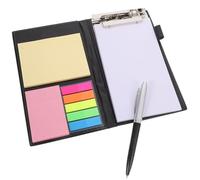 Cuaderno de Notas Adhesivas Portátil con Bolígrafo y PU Negro | Pestañas de Colores y Soporte Integrado, para Oficina y Docentes, Papel Compacto para Apuntes Diarios