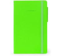Cuaderno de rayas LEGAMI - Alta calidad - Color VERDE neón - 13 x 21 cm - 192 páginas numeradas - Papel marfil 90 m/g 2 - Marcapáginas - Lengüetas