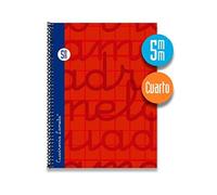 Cuaderno Espiral LAMELA 4º 80H Cuadro 5 mm. Tapa Extradura (Rojo)