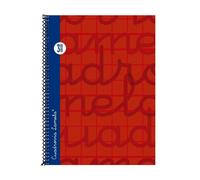 Cuaderno Espiral LAMELA 4º 80H Cuadrovía 3 mm. Tapa Extradura Rojo