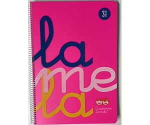 Cuaderno Espiral LAMELA Fluor, 4º 80 Hojas Cuadro 3 mm. Tapa Plástico (Rosa)