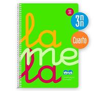 Cuaderno Espiral LAMELA Fluor, 4º 80 Hojas Cuadro 4 mm. Tapa Plástico (Verde)