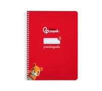 Cuaderno espiral liderpapel a5 pautaguia tapa dura 80h 90 gr cuadro pautado 3mm color rojo.