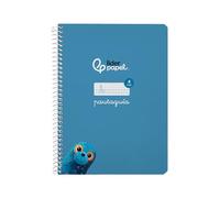 Cuaderno espiral liderpapel a5 pautaguia tapa dura 80h 90 gr cuadro pautado 4mm color azul.