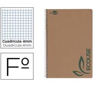 Cuaderno espiral liderpapel folio ecouse tapa cartulina kraft 80h papel reciclado 80 gr cuadro 4mm con margen - BB02