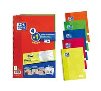 Cuadernos Espiral OXFORD Classic Write&Erase, Folio 80H Tapa Dura Cuadros 4 mm. Pack 4+1 Colores Vivos