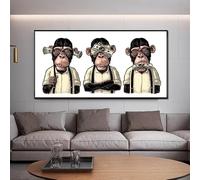 Cuadro abstracto de tres monos y un gorila con dinero, lienzo decorativo para pared, pósteres y láminas de animales para la decoración del hogar en la sala de estar (70x140cm (28x55in)/Sin marco)