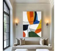 Cuadro abstracto geométrico de gran tamaño sobre lienzo, en tonos naranja y verde, de estilo minimalista, ideal para la decoración de la sala de estar o el hogar (50x70cm/marco interno)