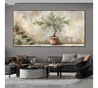 Cuadro abstracto moderno de olivo en maceta - Láminas de lienzo con motivos de olivos italianos para la decoración del salón (40x80cm/sin marco)