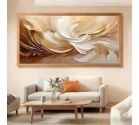 Cuadro abstracto moderno sobre lienzo para sala de estar, dormitorio o pasillo, con delicados remolinos y detalles dorados (70 x 140 cm).