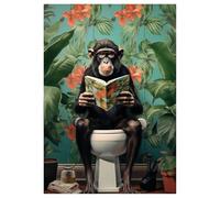 Cuadro de Baño, Mono en el WC, Láminas A3 para Baño, Imagen Divertida de Animales para Inodoro, Póster Humorístico para Decoración de Pared de Baño o Aseo de Invitados, 30×40 cm sin Marco