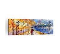 Cuadro Decorativo 160x50cm Moderno Panorámico Personas Ciudades - 3557 | Parque Pareja Árbol Cuadro sobre Lienzo Grande Arte mural Decoración del Hogar Salón Dormitorio Oficina Cuadros de Pared