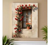 Cuadro decorativo de pared con diseño de ventana y rosas, ideal para la sala de estar (21x30cm/sin marco).