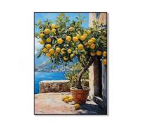 Cuadro decorativo de pared con ventana mediterránea moderna y limoneros, pósteres de limoneros costeros para la decoración de la sala de estar en verano (50x75cm/sin marco)