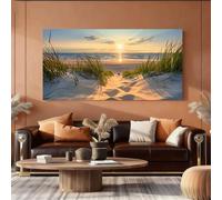 Cuadro decorativo de playa al atardecer sobre lienzo, ideal para la pared del salón o para una decoración moderna del hogar (80x160cm/marco interno).