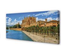 Cuadro decorativo para pared, 120x60 cm, con motivos de una catedral gótica en España y palmeras